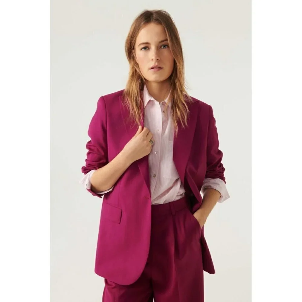 Ba&sh Womens Isha Suit Jacket Sz 0 XS Rose Fuchsia Pink Wool Boyfriend Blazer - Picture 4 of 10